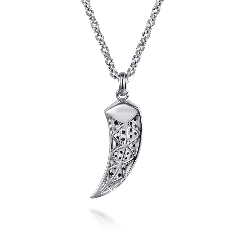 22 Inch 925 Sterling Silver Black Spinel Horn Pendant Necklace