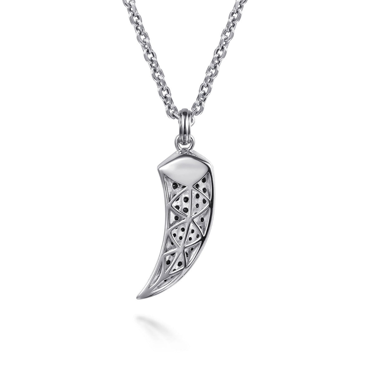 22 Inch 925 Sterling Silver Black Spinel Horn Pendant Necklace