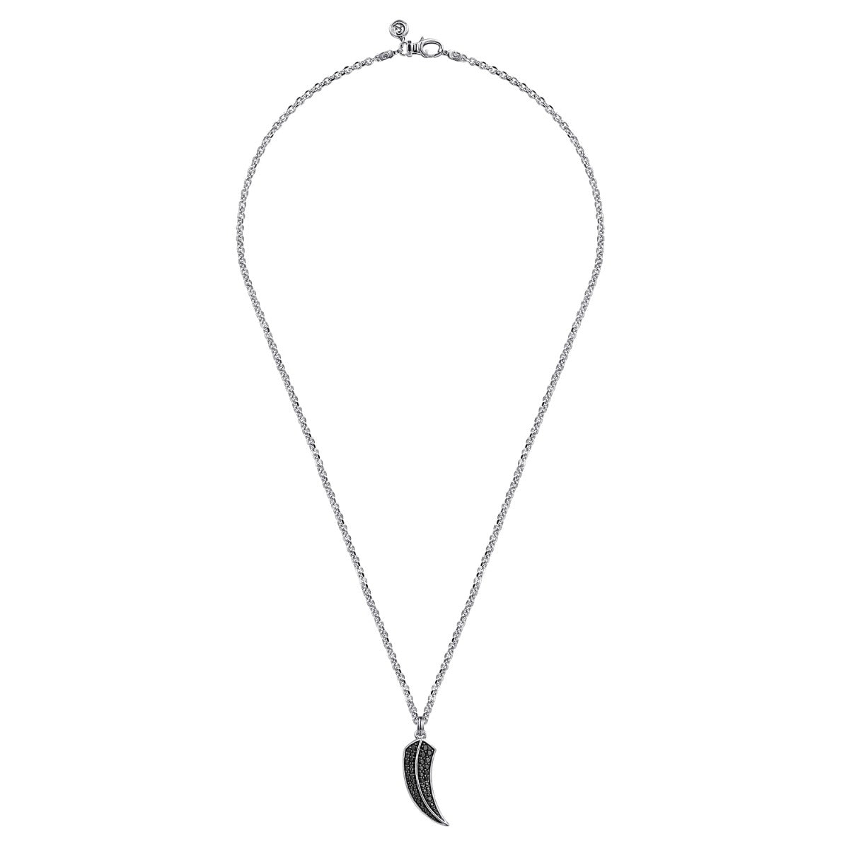 22 Inch 925 Sterling Silver Black Spinel Horn Pendant Necklace