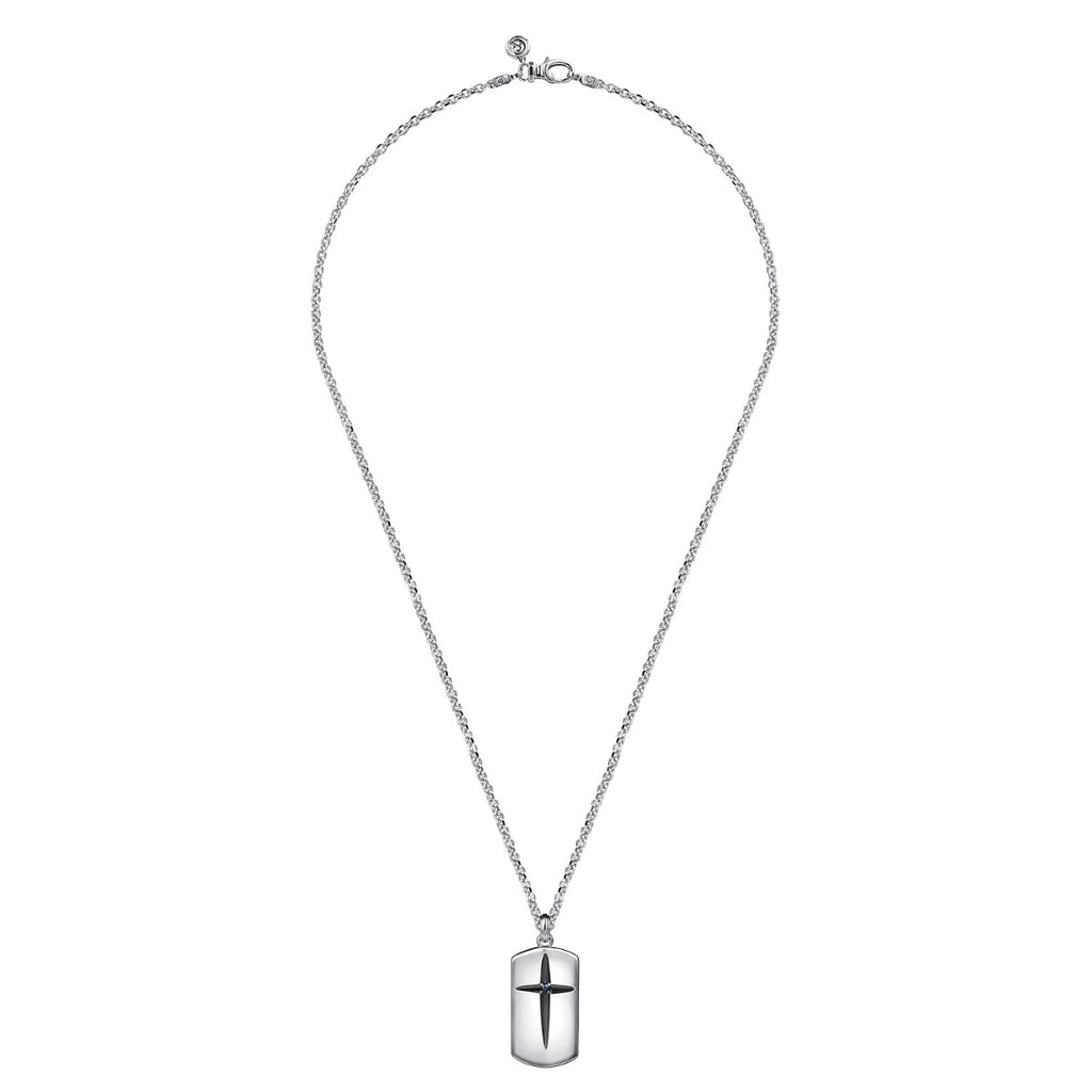 22 Inch 925 Sterling Silver Cross Dog Tag Pendant Necklace