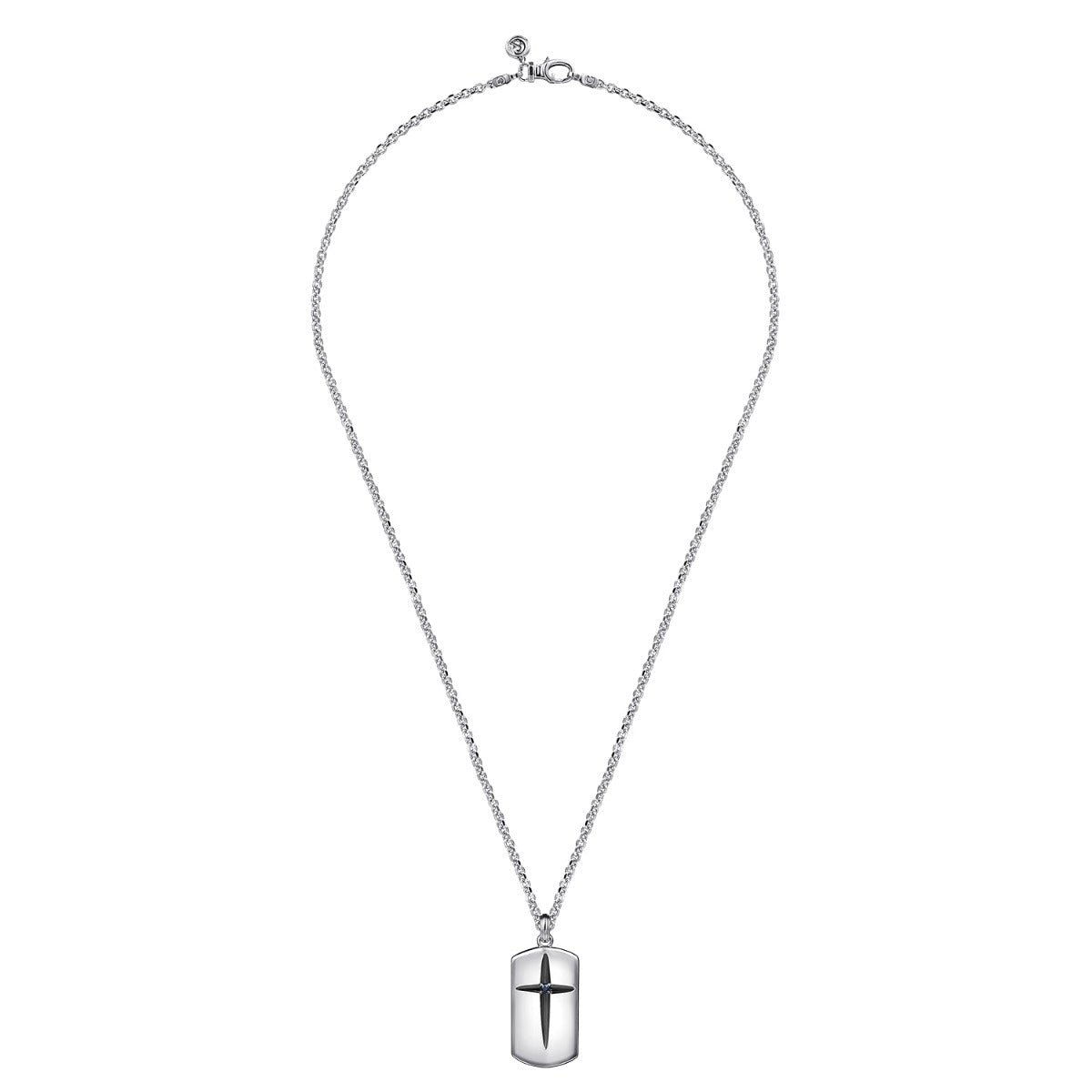 22 Inch 925 Sterling Silver Cross Dog Tag Pendant Necklace