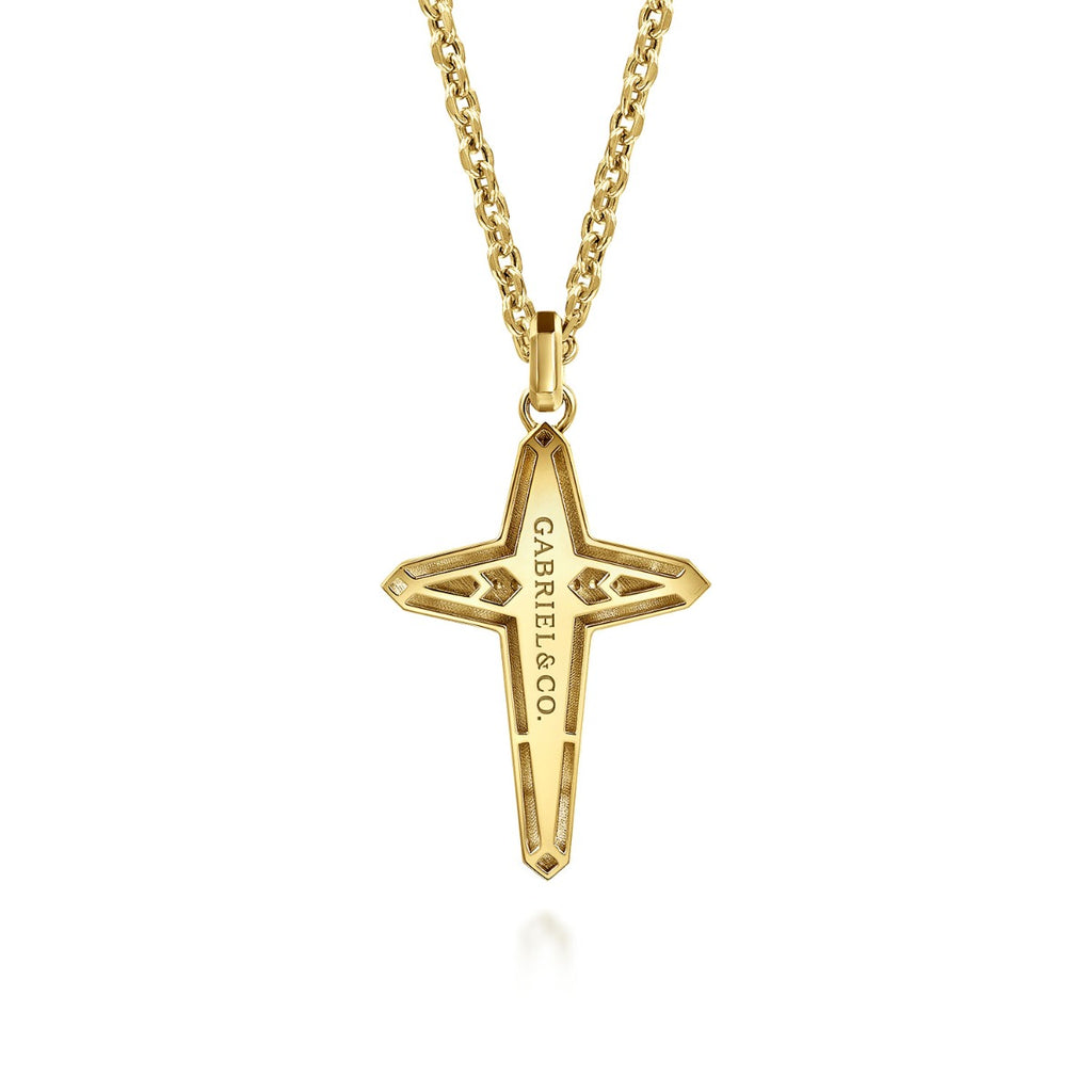 22 Inch 14K Yellow Gold Diamond Cross Pendant Necklace