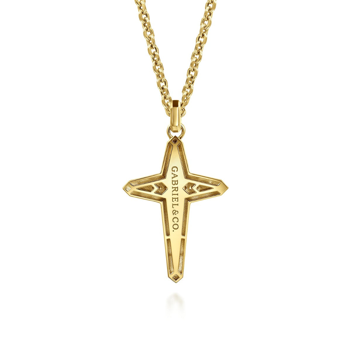 22 Inch 14K Yellow Gold Diamond Cross Pendant Necklace