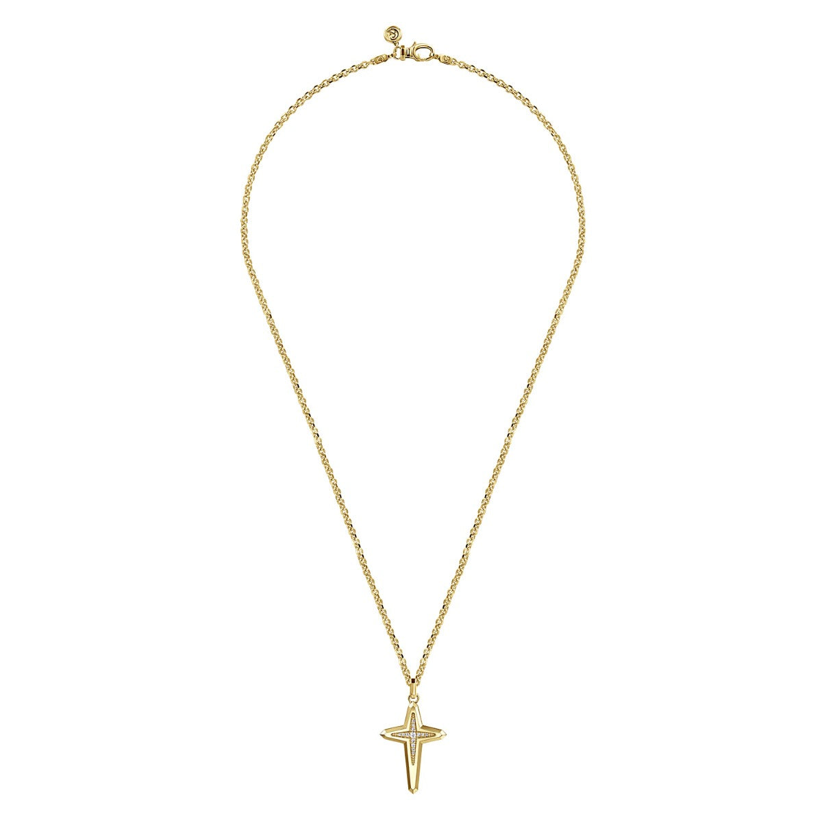 22 Inch 14K Yellow Gold Diamond Cross Pendant Necklace