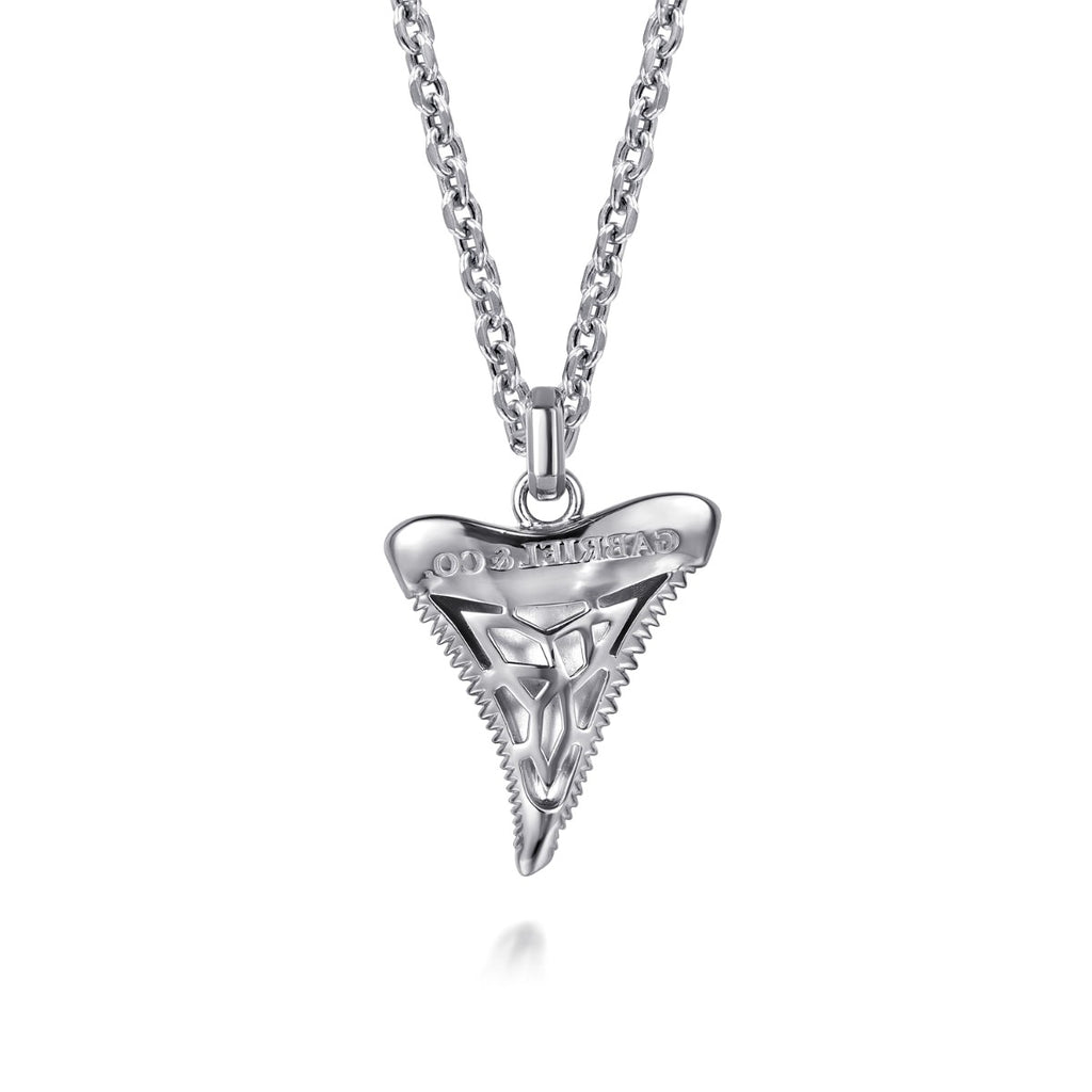 22 Inch 925 Sterling Silver Black Spinel Shark Tooth Pendant Necklace