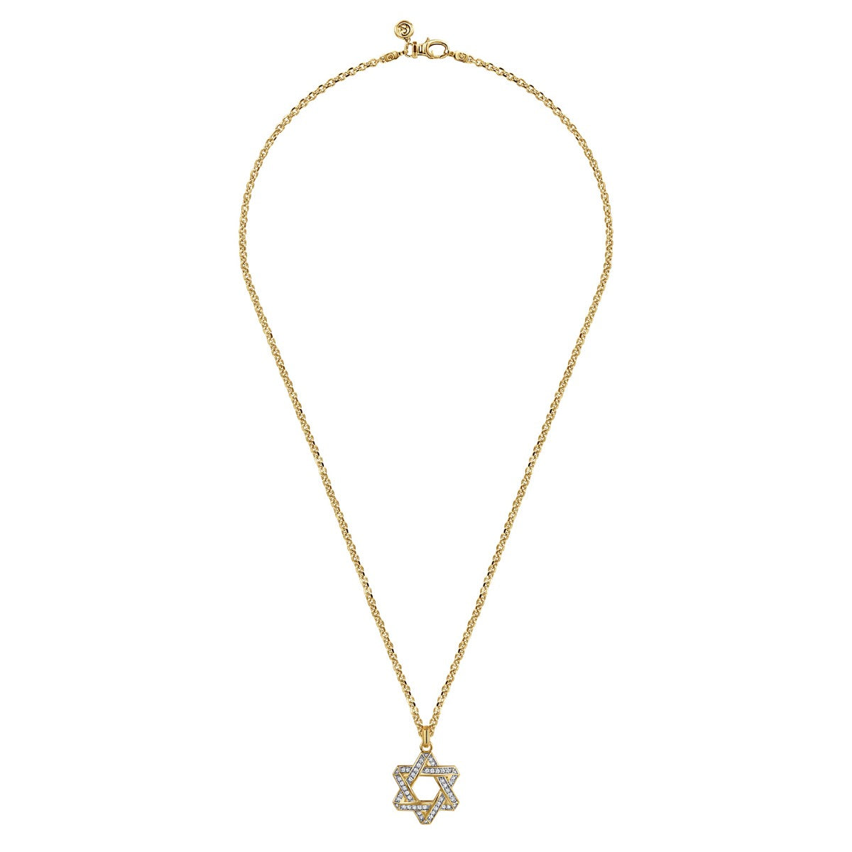 22 Inch 14K Yellow Gold Diamond Star of David Pendant Necklace