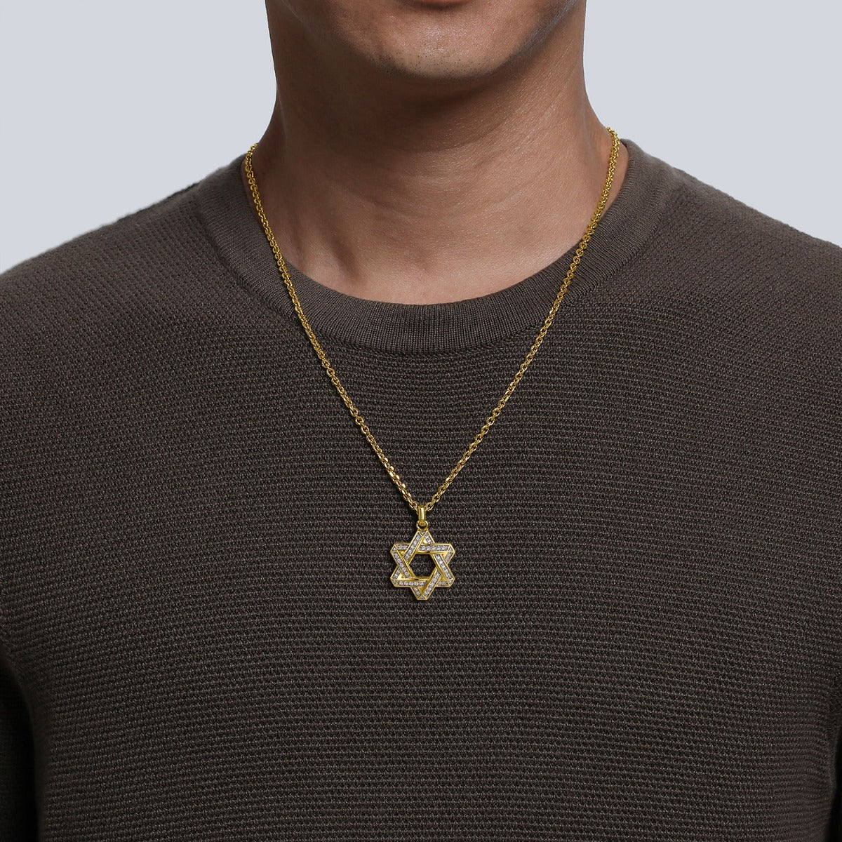 22 Inch 14K Yellow Gold Diamond Star of David Pendant Necklace