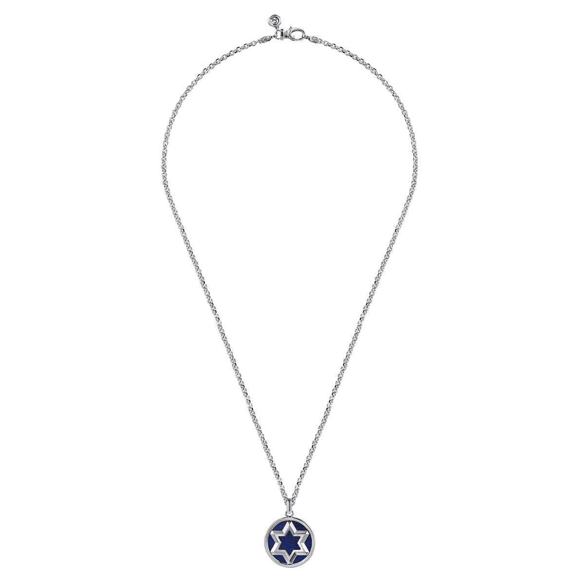 22 Inch 925 Sterling Silver Star of David Lapis Pendant Necklace