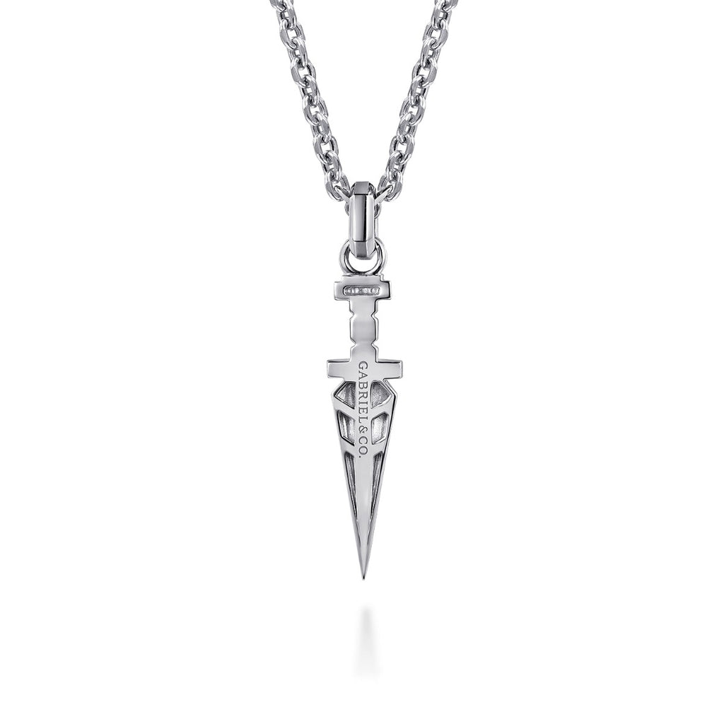 22 Inch 925 Sterling Silver White Sapphire Dagger Pendant Necklace