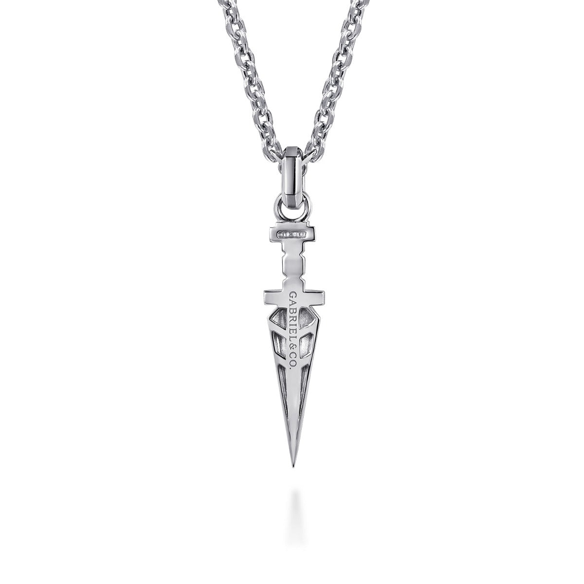 22 Inch 925 Sterling Silver White Sapphire Dagger Pendant Necklace