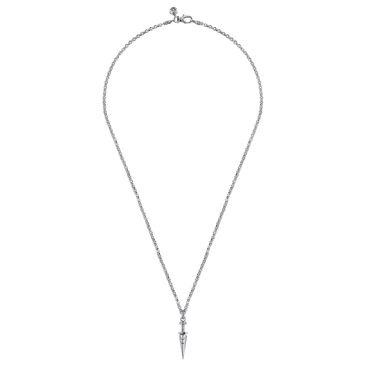 22 Inch 925 Sterling Silver White Sapphire Dagger Pendant Necklace