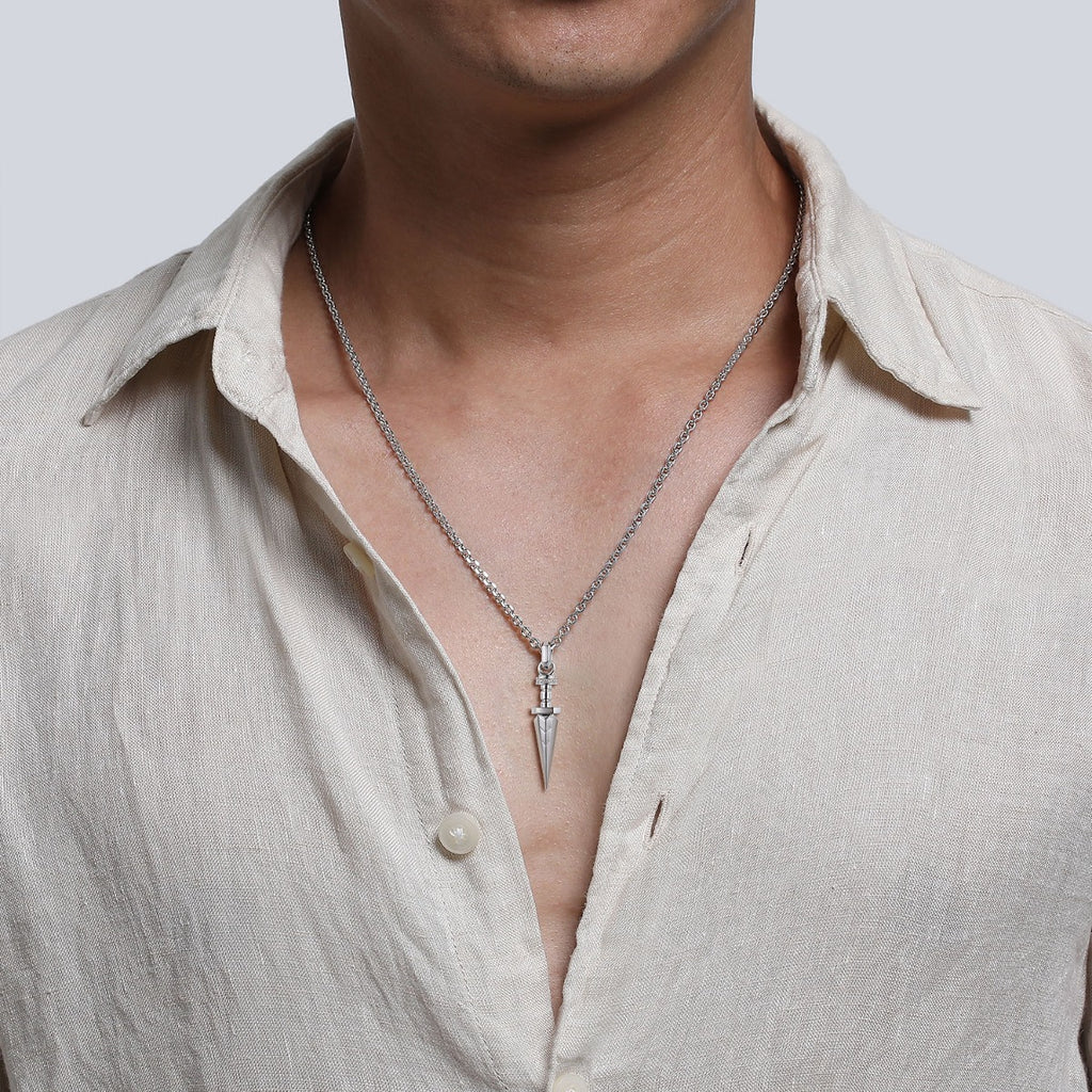 22 Inch 925 Sterling Silver White Sapphire Dagger Pendant Necklace