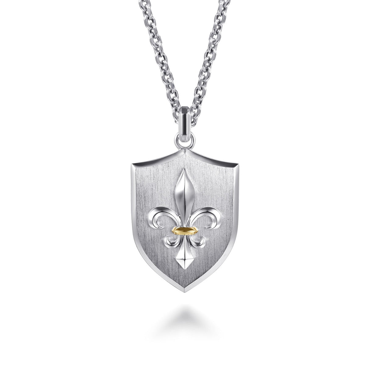 22 Inch 925 Sterling Silver Gold Fleur De Lis Dog Tag Pendant Necklace