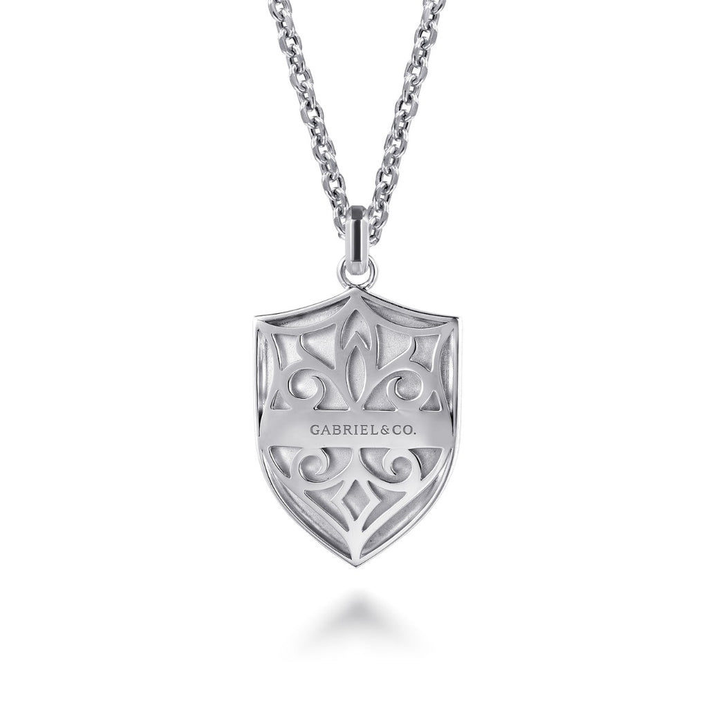 22 Inch 925 Sterling Silver Gold Fleur De Lis Dog Tag Pendant Necklace