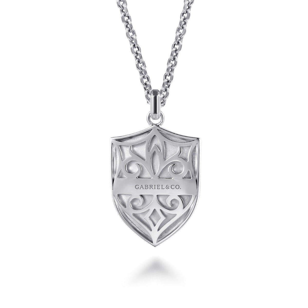 22 Inch 925 Sterling Silver Gold Fleur De Lis Dog Tag Pendant Necklace