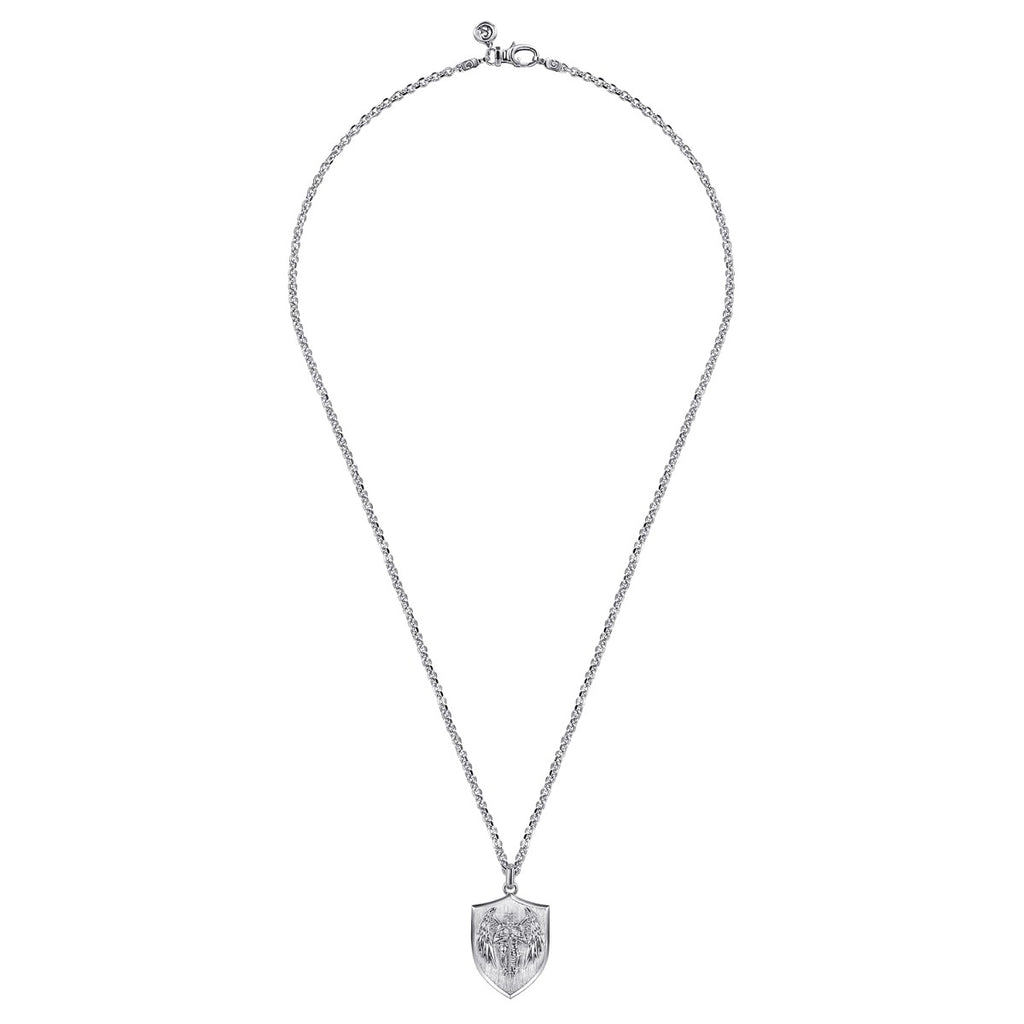 22 Inch 925 Sterling Silver St Michael Dog Tag Pendant Necklace