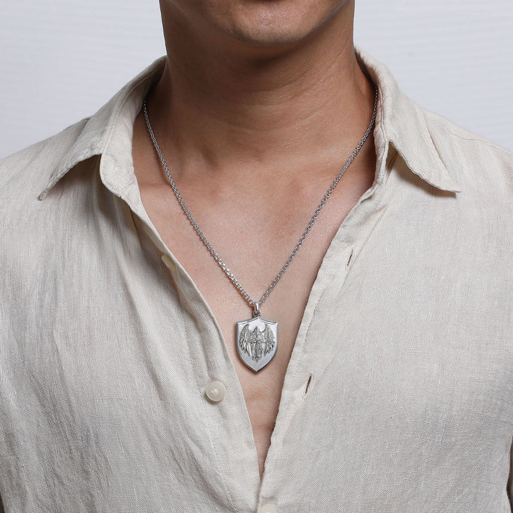 22 Inch 925 Sterling Silver St Michael Dog Tag Pendant Necklace