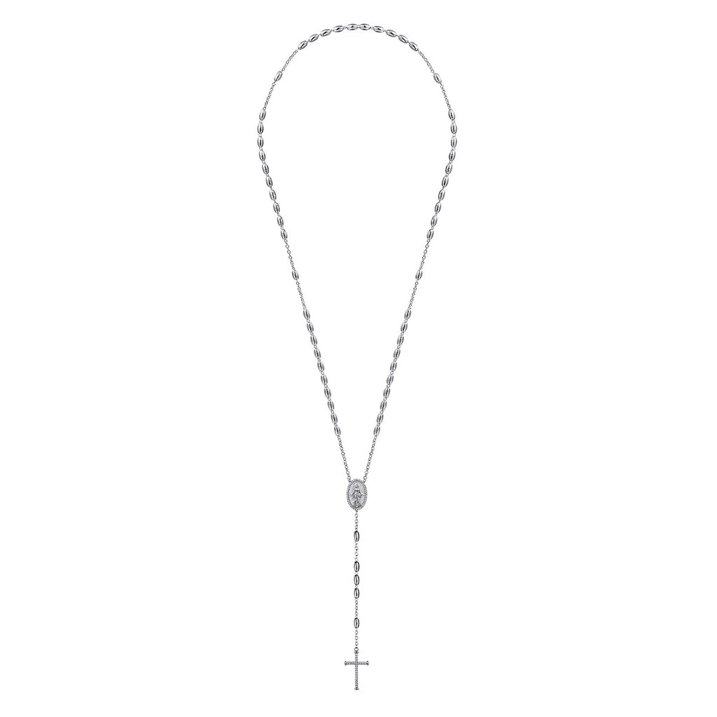 27 Inch 925 Sterling Silver Diamond Cross Rosary Solid Men's Link Chain Necklace