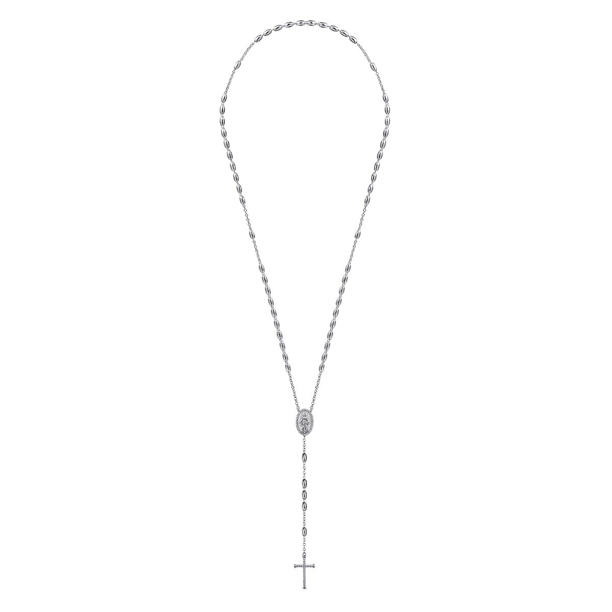 27 Inch 925 Sterling Silver Diamond Cross Rosary Solid Men's Link Chain Necklace