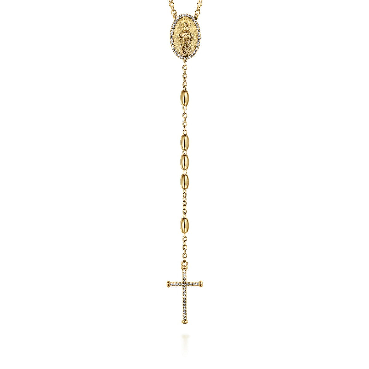 27 Inch 14K Yellow Gold Diamond Cross Rosary Solid Men's Link Chain Necklace