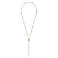 27 Inch 14K Yellow Gold Diamond Cross Rosary Solid Men's Link Chain Necklace