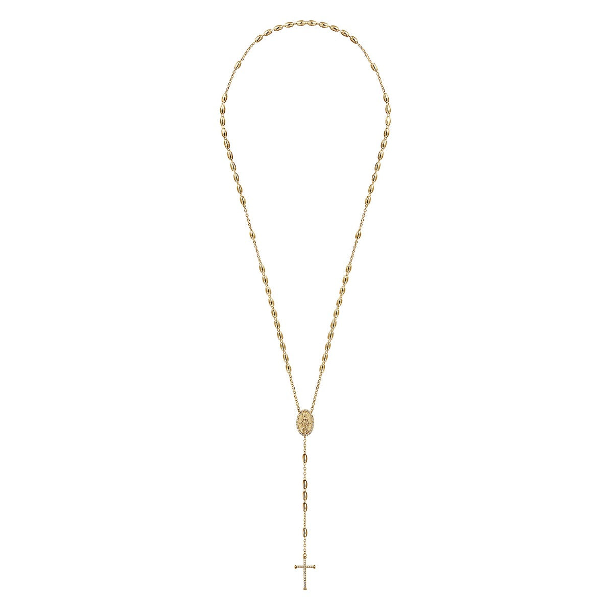 27 Inch 14K Yellow Gold Diamond Cross Rosary Solid Men's Link Chain Necklace