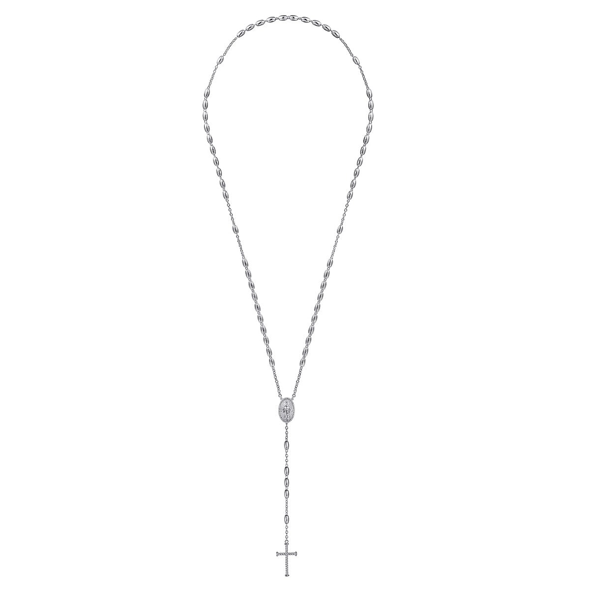 27 Inch 925 Sterling Silver Cross Rosary Solid Men's Link Chain Necklace