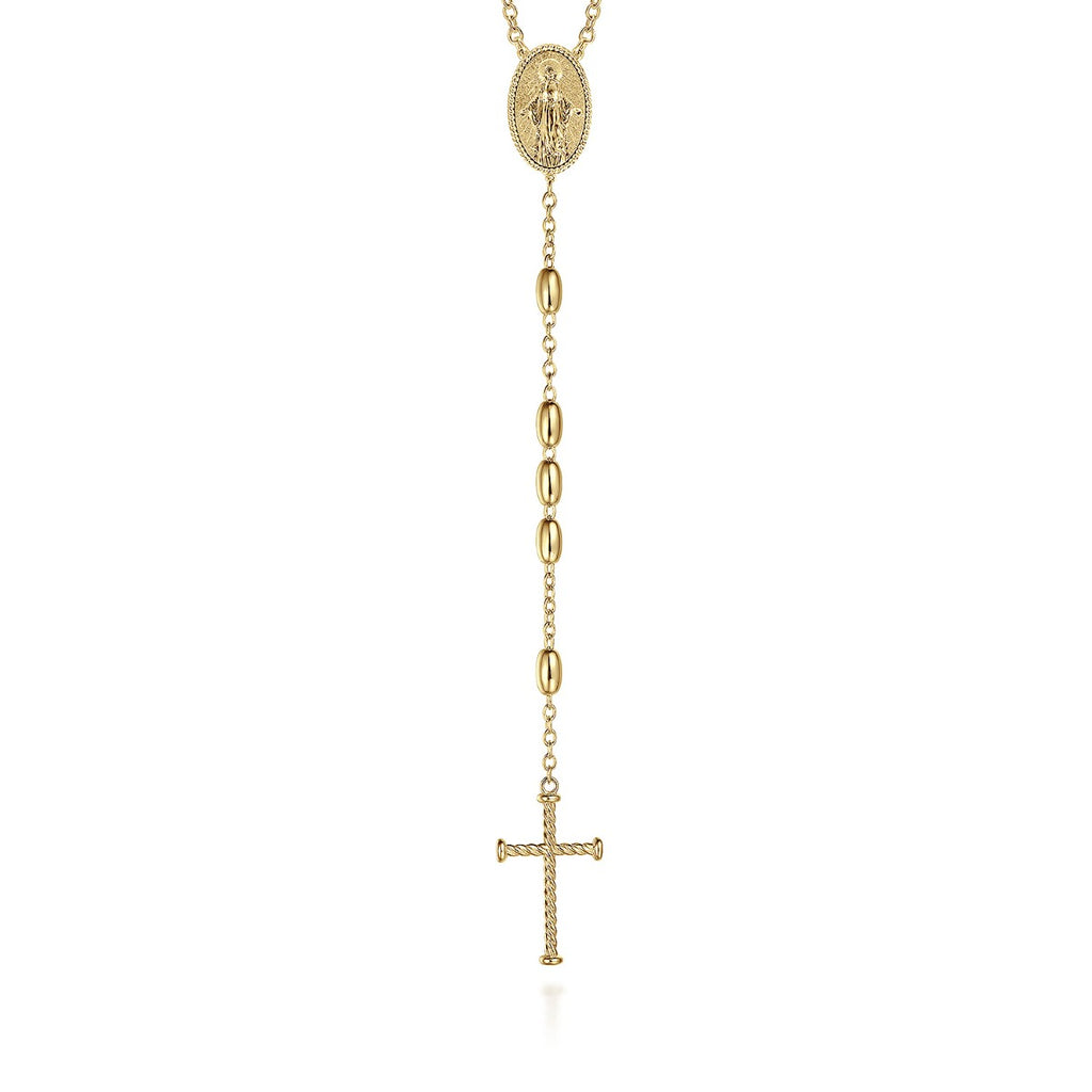 27 Inch 14K Yellow Gold Cross Rosary Solid Men's Link Chain Necklace