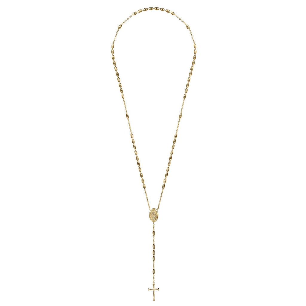 27 Inch 14K Yellow Gold Cross Rosary Solid Men's Link Chain Necklace