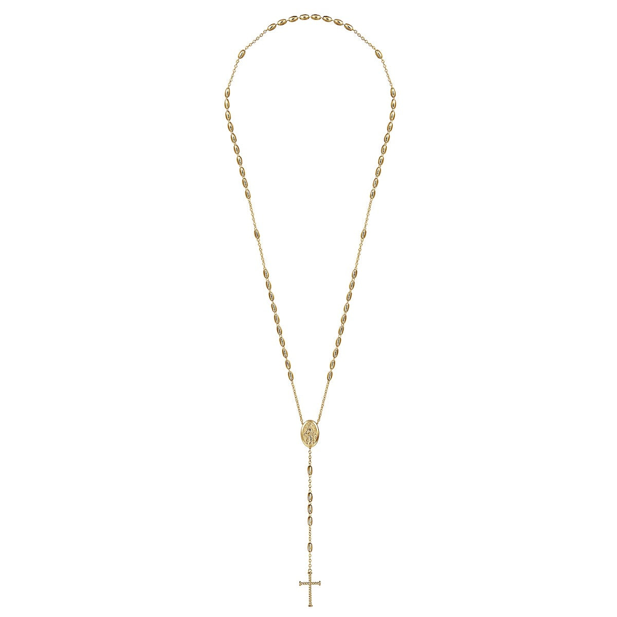 27 Inch 14K Yellow Gold Cross Rosary Solid Men's Link Chain Necklace