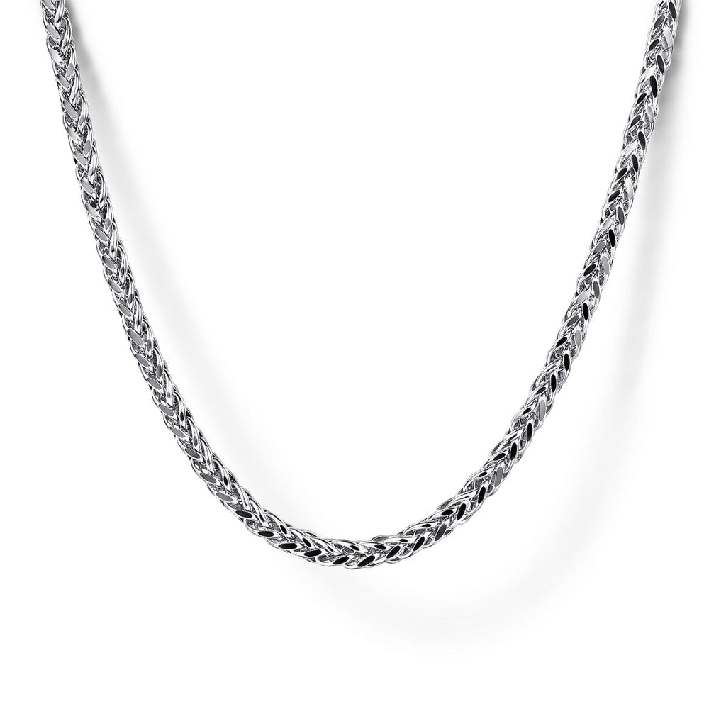 22 Inch 14K White Gold Hollow Men's Wheat Chain Necklace