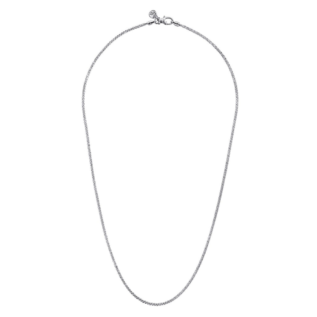 22 Inch 14K White Gold Hollow Men's Wheat Chain Necklace