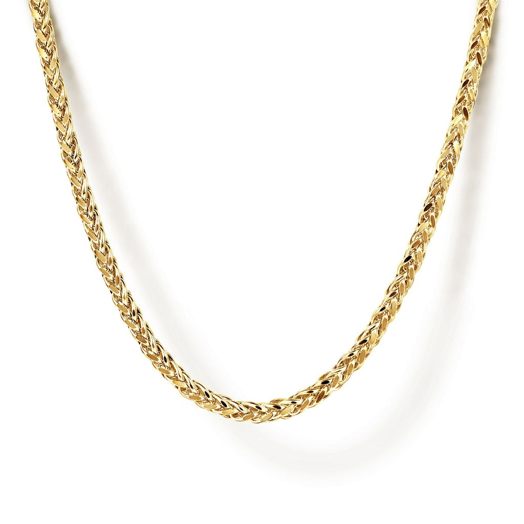 22 Inch 14K Yellow Gold Hollow Men's Wheat Chain Necklace
