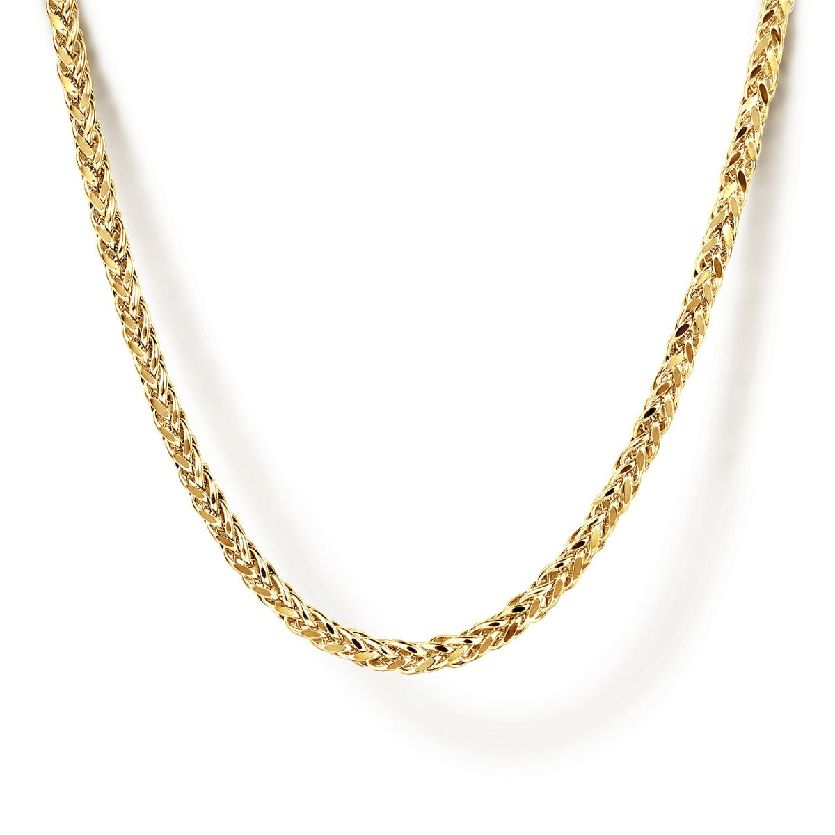22 Inch 14K Yellow Gold Hollow Men's Wheat Chain Necklace