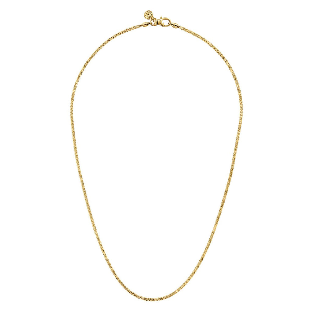 22 Inch 14K Yellow Gold Hollow Men's Wheat Chain Necklace