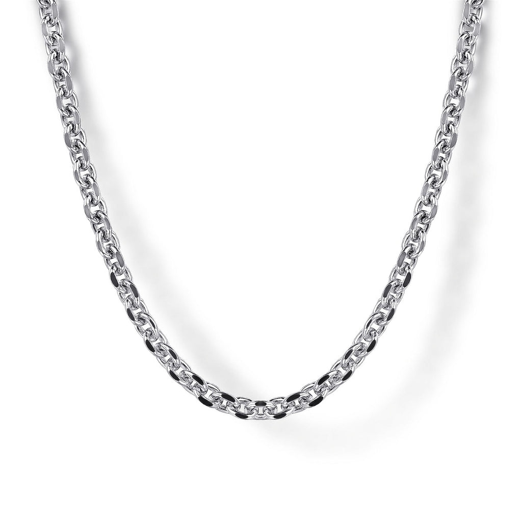 22 Inch 14K White Gold Hollow Men's Link Chain Necklace
