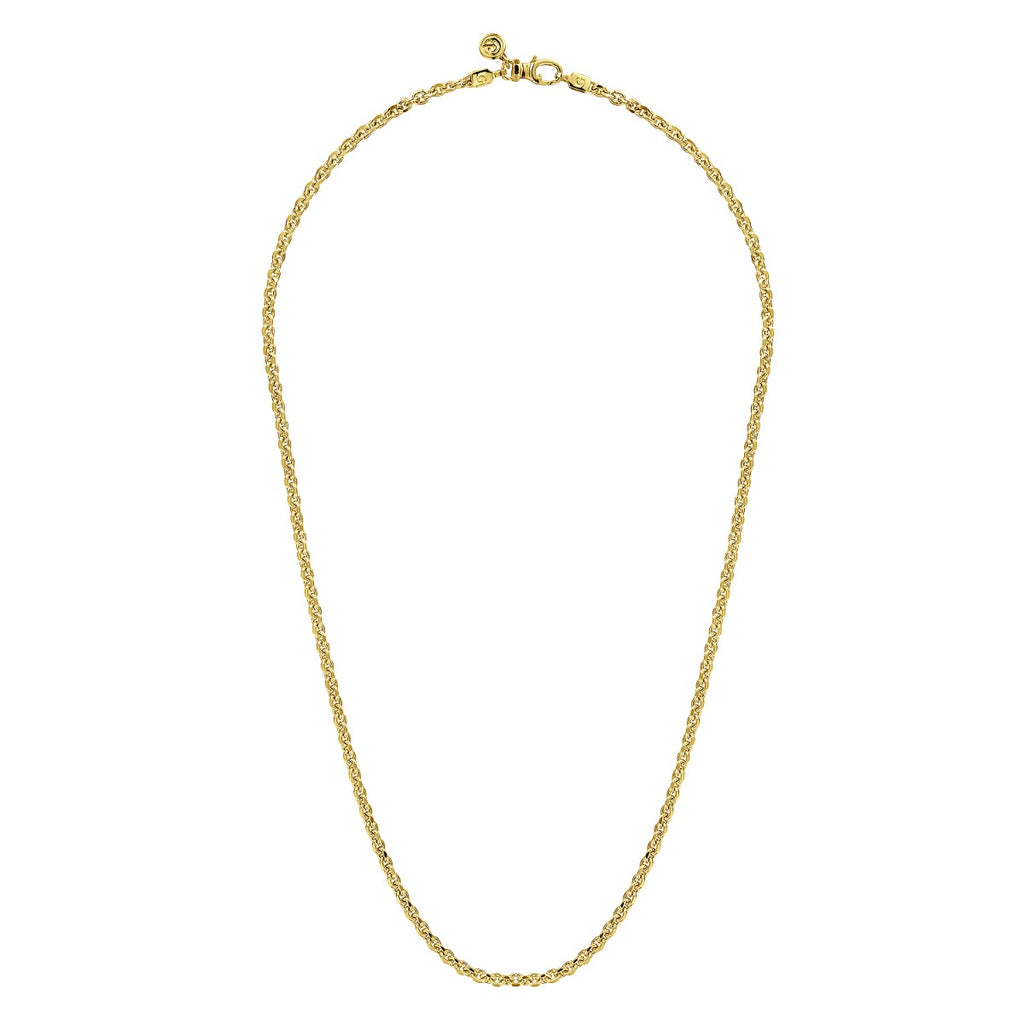 22 Inch 14K Yellow Gold Hollow Men's Link Chain Necklace