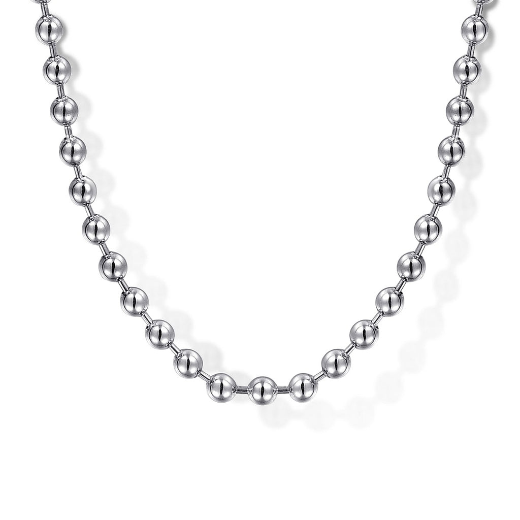 22 Inch 14K White Gold 3mm Hollow Ball Chain Necklace