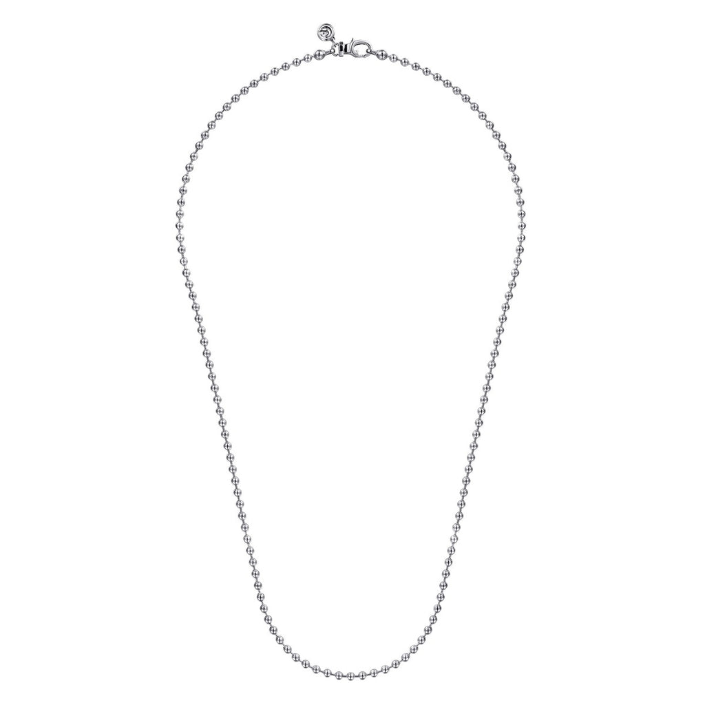 22 Inch 14K White Gold 3mm Hollow Ball Chain Necklace