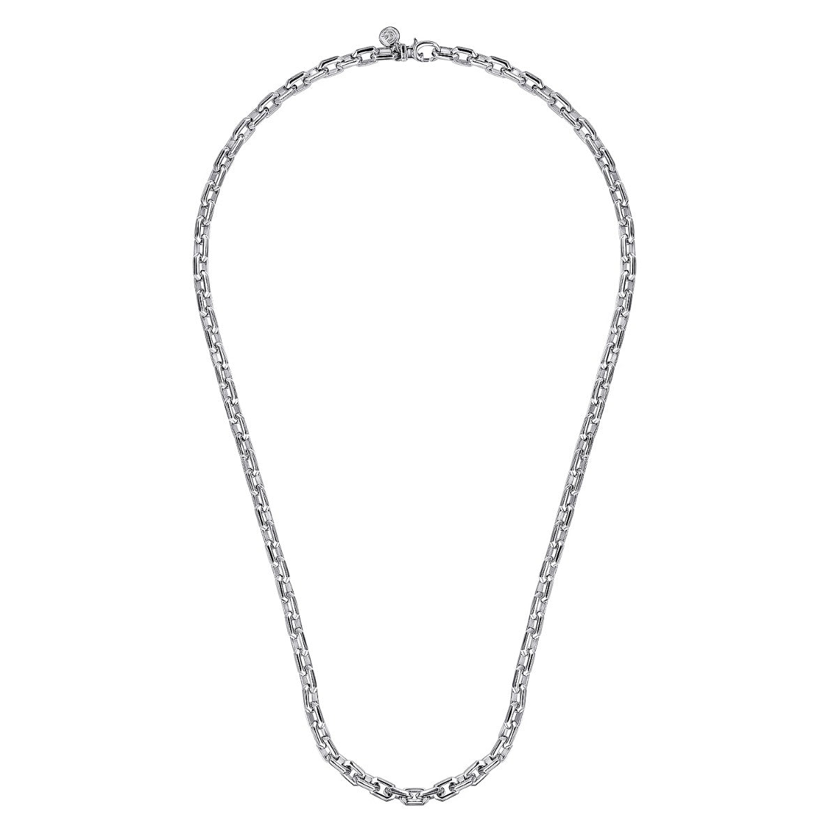 22 Inch 925 Sterling Silver Solid Faceted Men's Link Chain Necklace