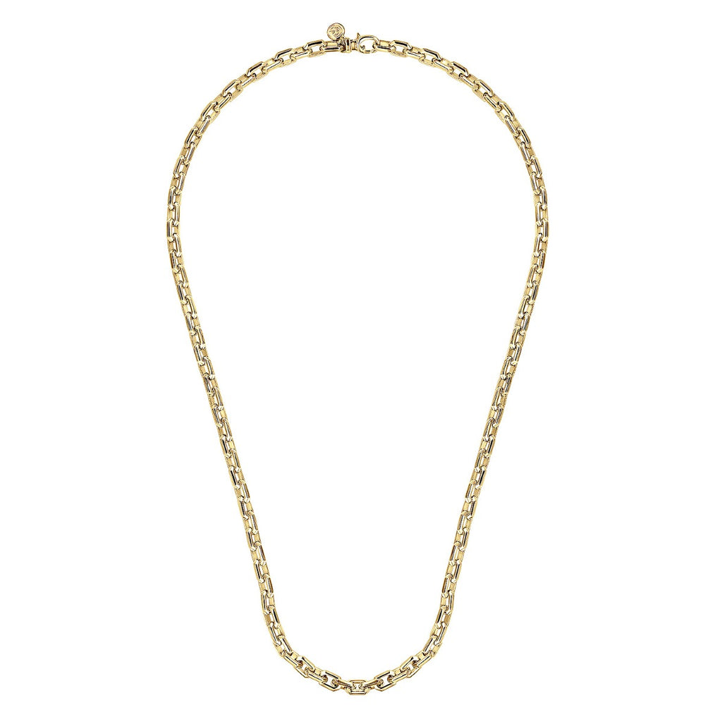 22 Inch 14K Yellow Gold Solid Faceted Men's Link Chain Necklace