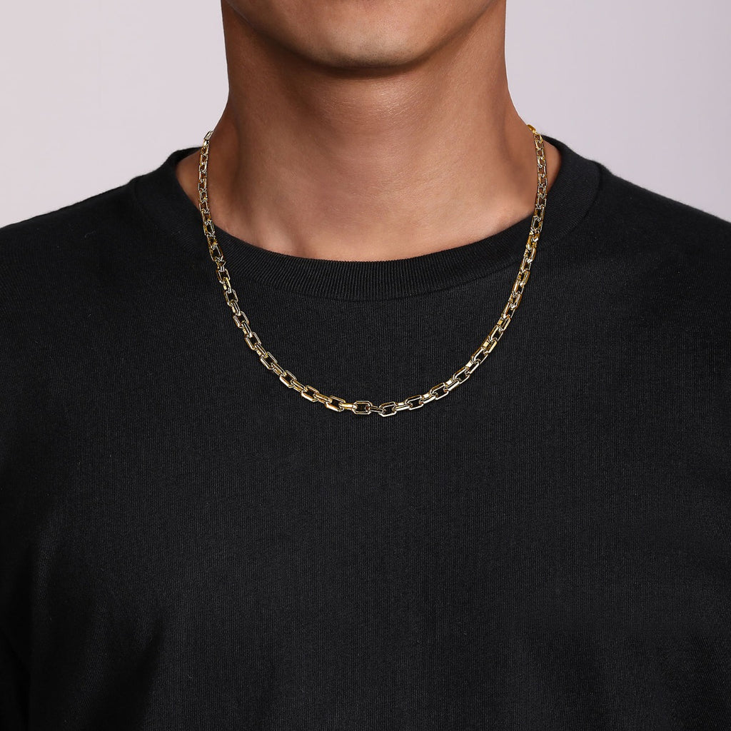 22 Inch 14K Yellow Gold Solid Faceted Men's Link Chain Necklace