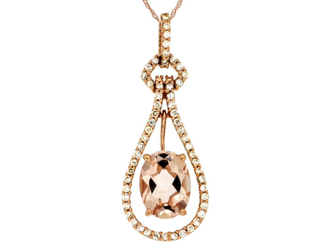 14k Rose Gold .22ctw Diamond and 1.0tgw Morganite Pendant