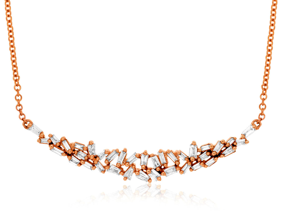 14k Rose Gold .42ctw Baguette Diamond Necklace