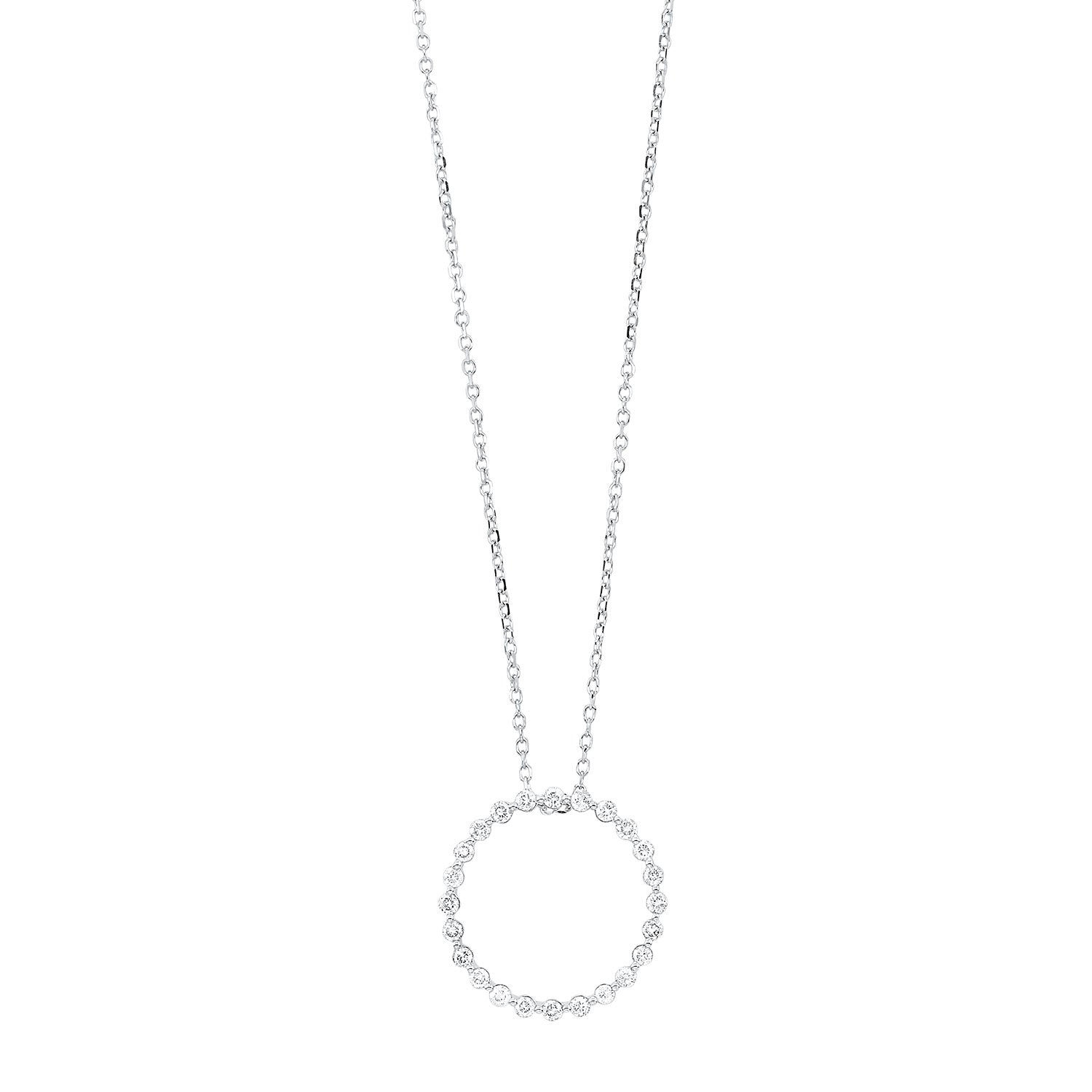 Front View 14k White Gold 1/4ctw Diamond Circle Necklace