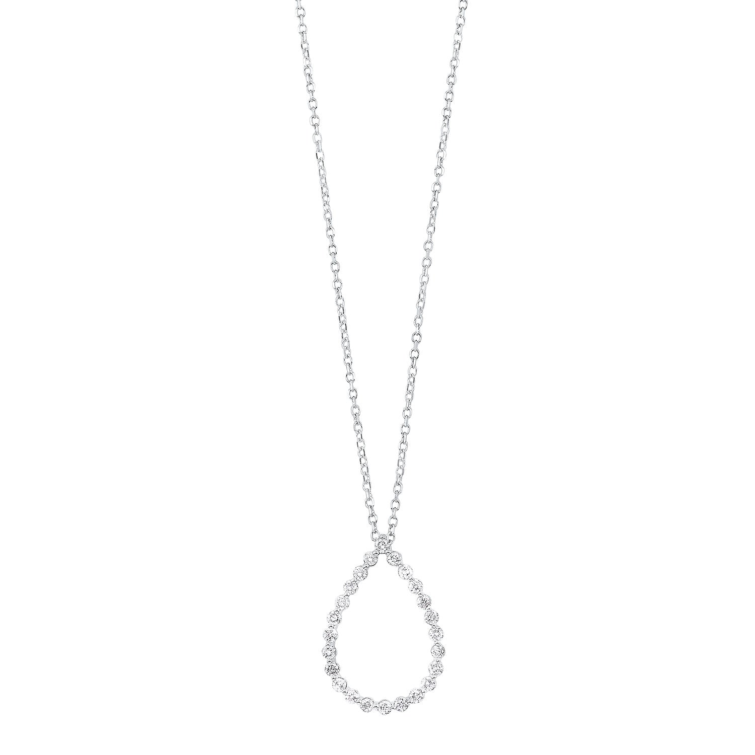 Front View 14k White Gold 1/4ctw Diamond Teardrop Necklace