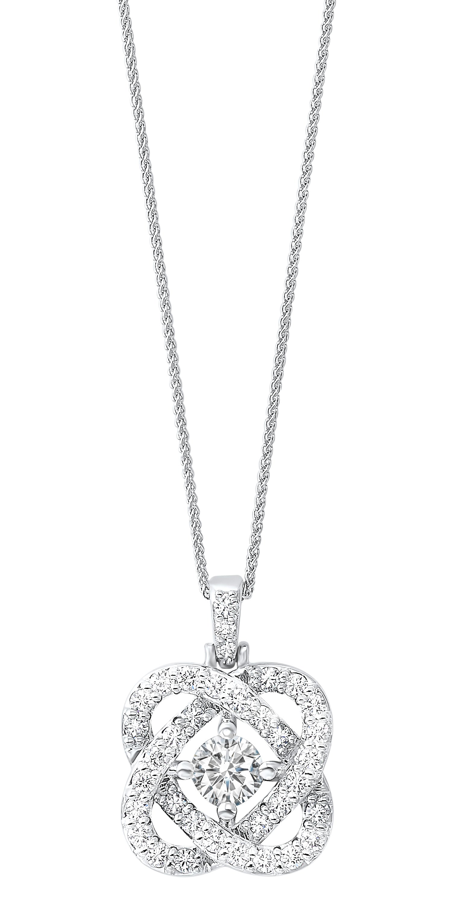 Double Heart Diamond Pendant in White Gold