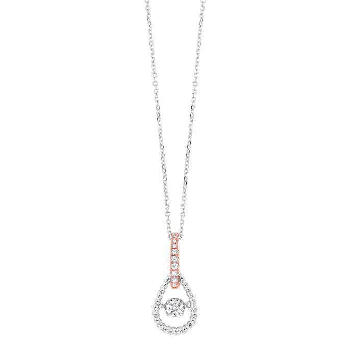 10KT White & Pink Gold & Diamond Classic Book New Rhythm Of Love Neckwear Pendant   - 1/10 ctw