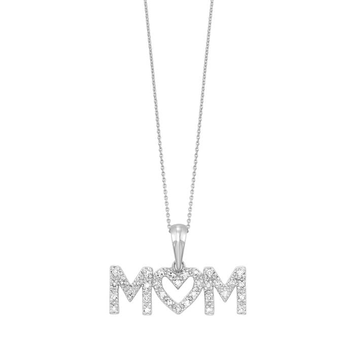 Diamond MOM Pendant in 10K White Gold Front View