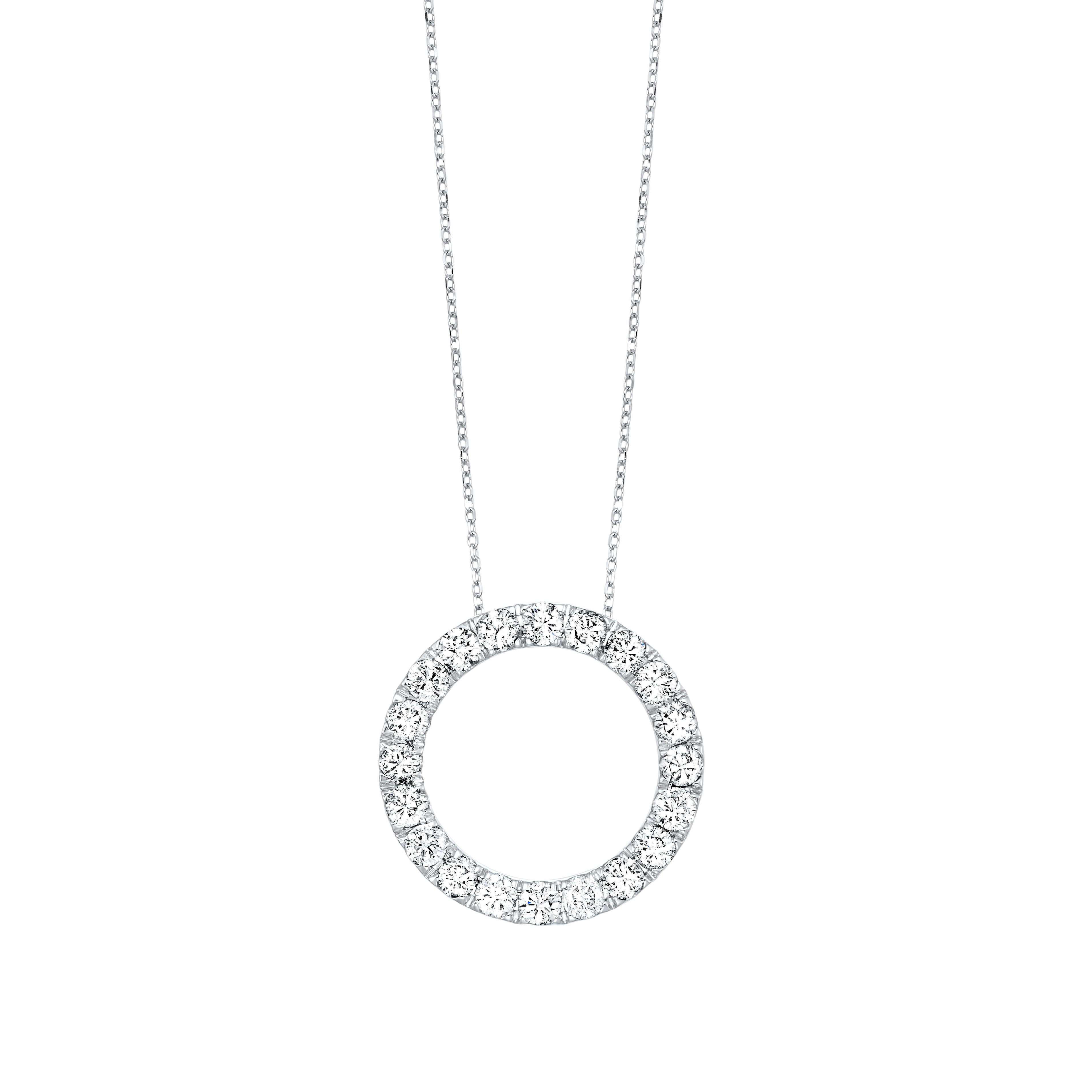 Front View Sterling Silver Diamond Circle Necklace